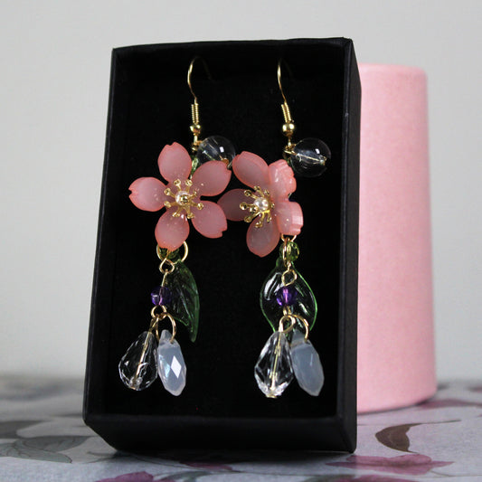 Květinové náušnice dlouhé - třešňový květ