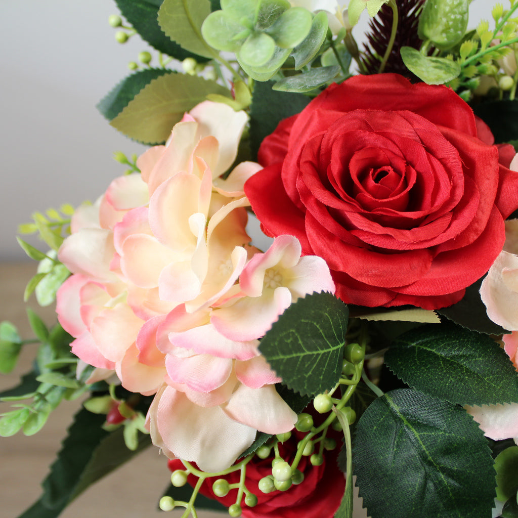 Kytice z umělých květin - Růže, hortenzie