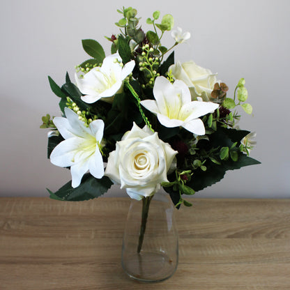 Kytice z umělých květin - Lilie, růže