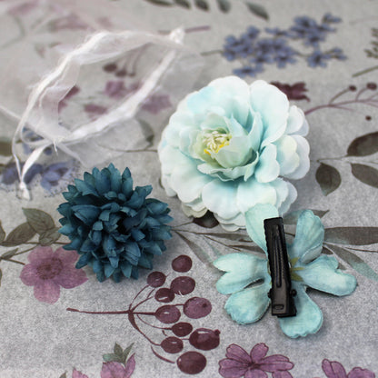 Květy do vlasů bílo-modrá