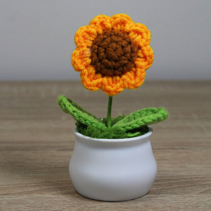 Háčkovaná slunečnice v květináčku