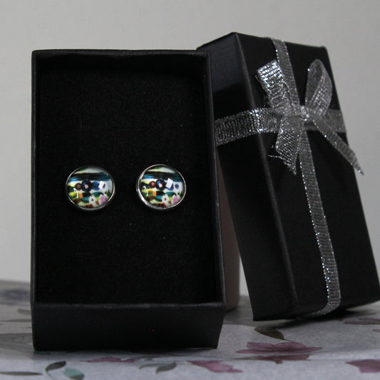 Knoflíkové naušnice s motivem květin