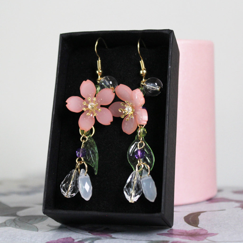 Květinové náušnice dlouhé - třešňový květ