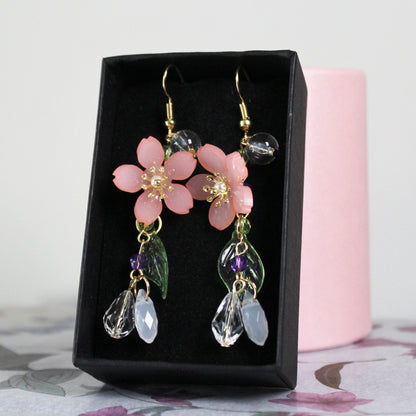 Květinové náušnice dlouhé - třešňový květ