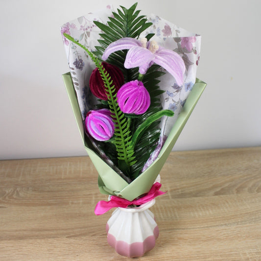 Ručně vyráběná kytice - Tulipány, Lilie