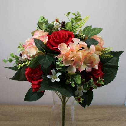 Kytice z umělých květin - Růže, hortenzie