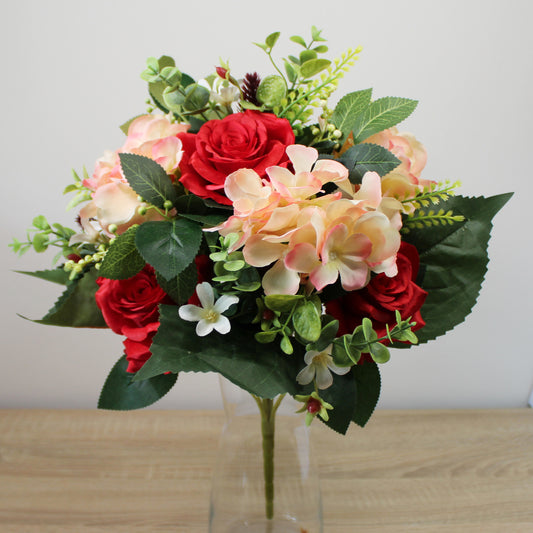 Kytice z umělých květin - Růže, hortenzie