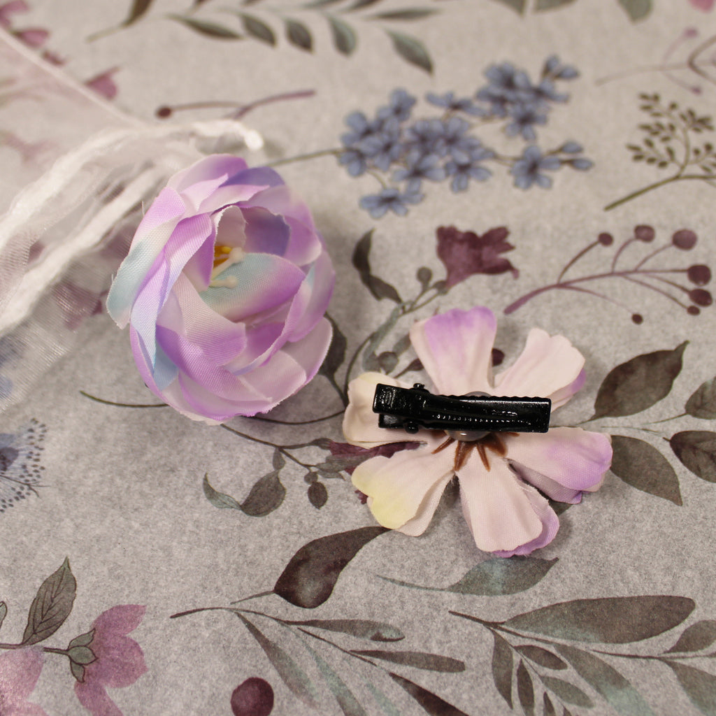 Květy do vlasů bílo-fialová