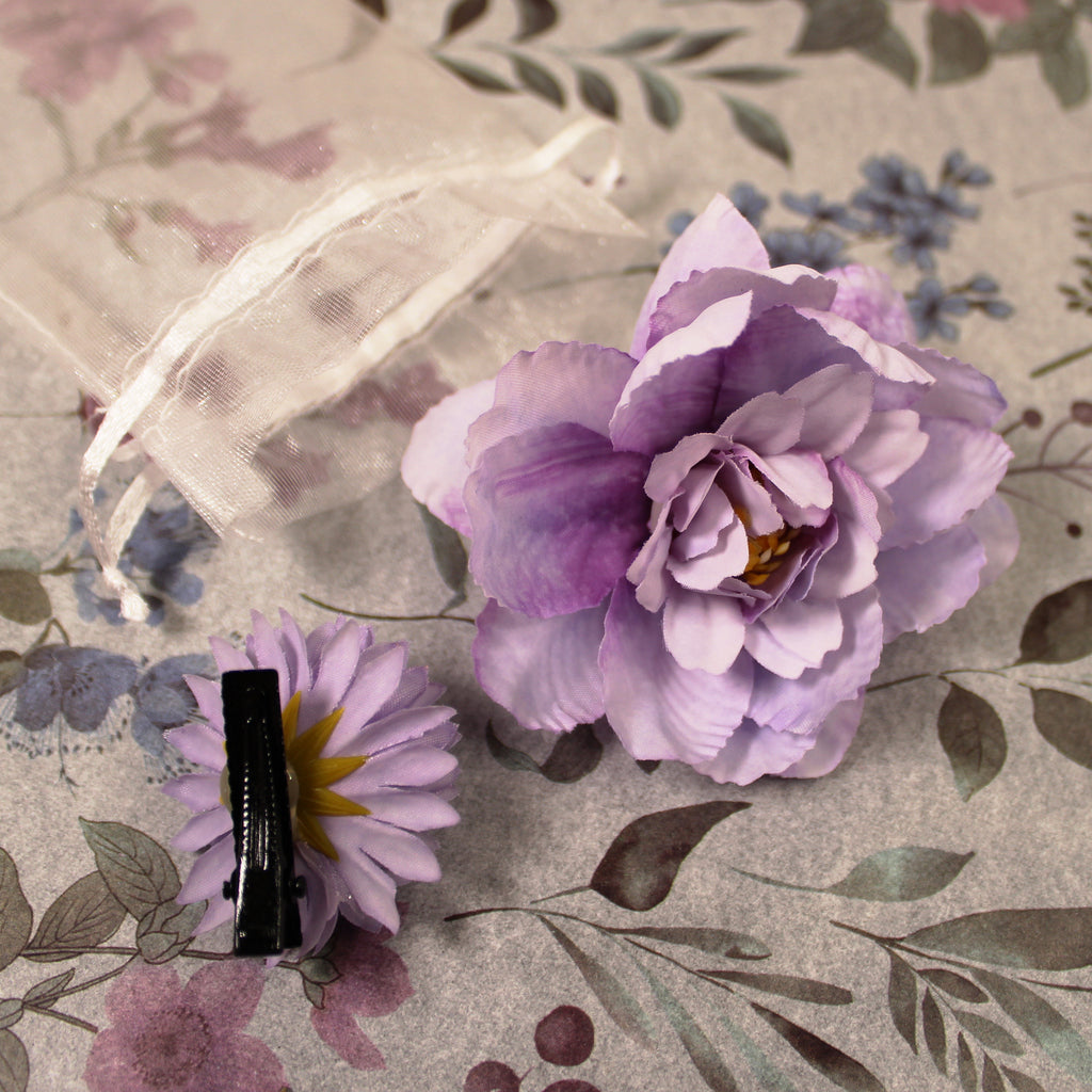 Květy do vlasů bílo-fialová