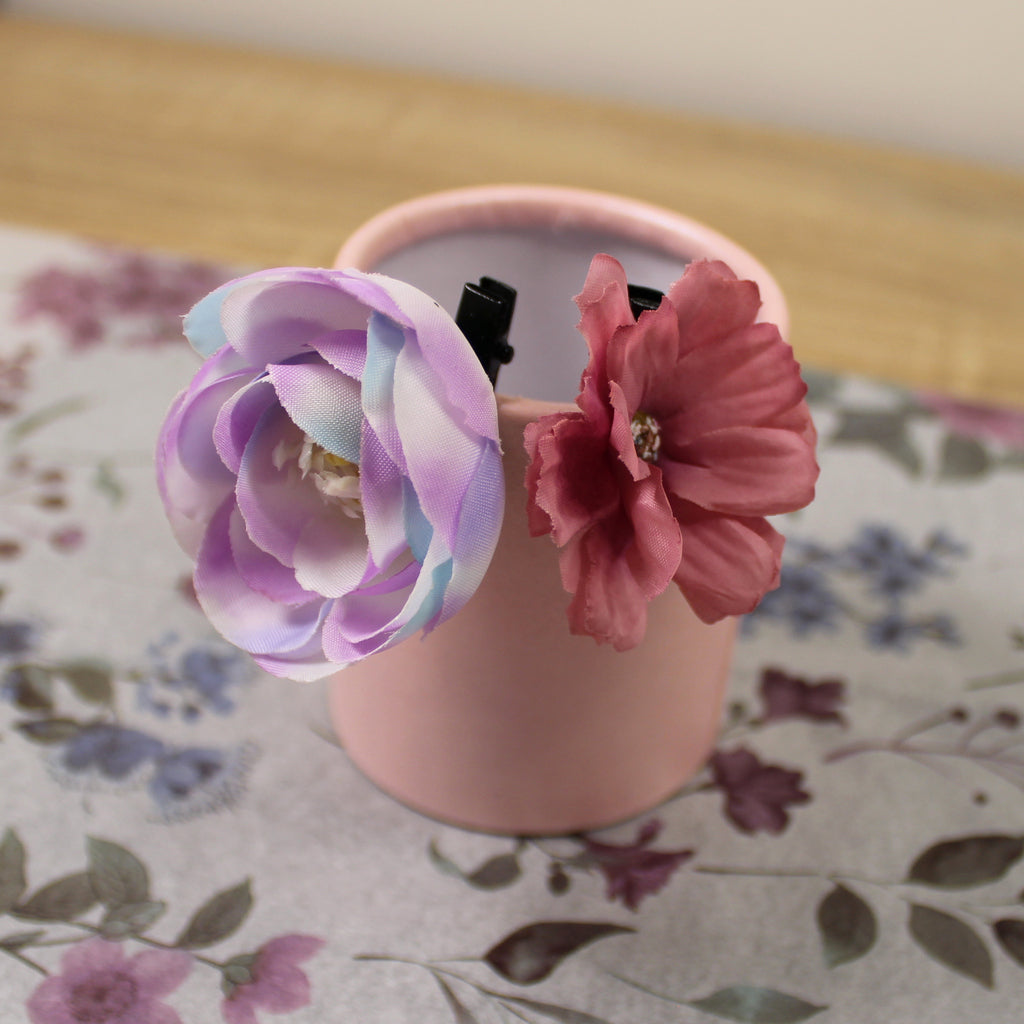 Květy do vlasů bílo-fialová