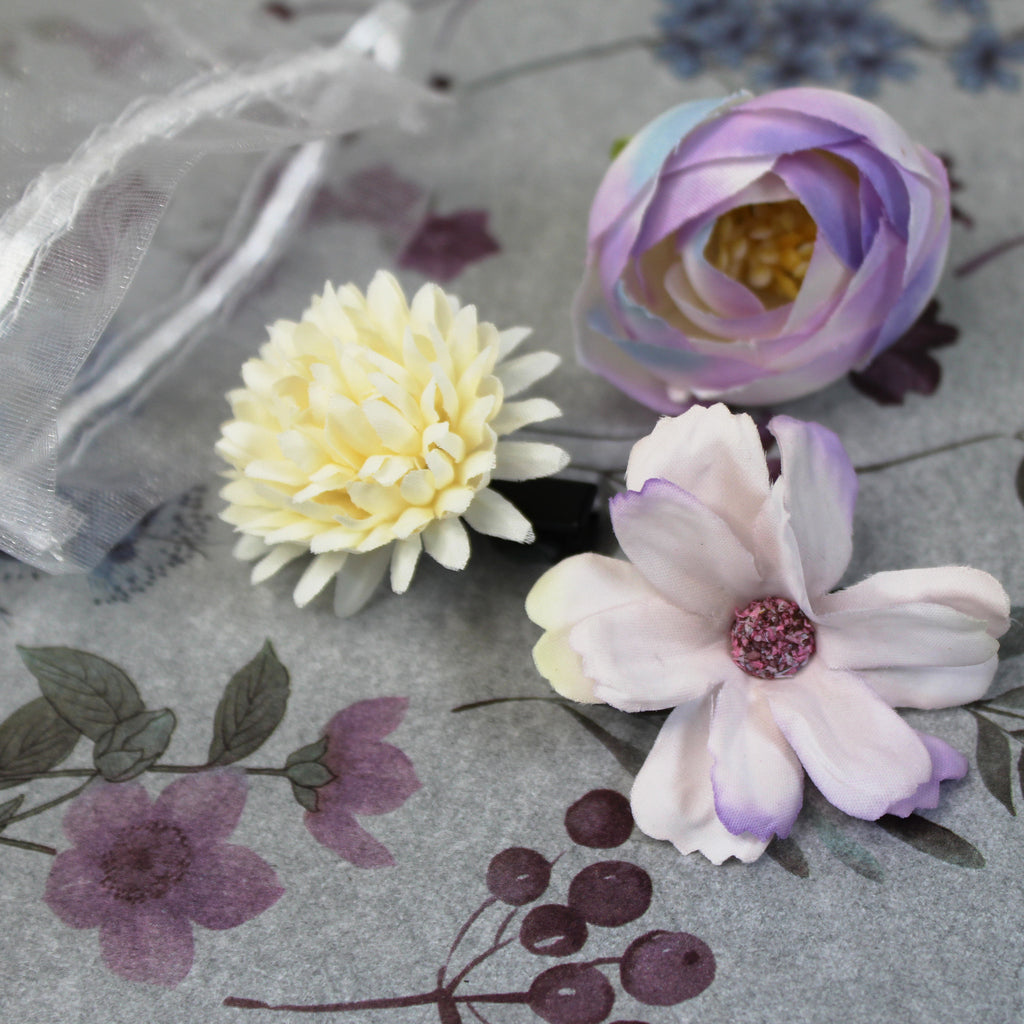 Květy do vlasů bílo-fialová