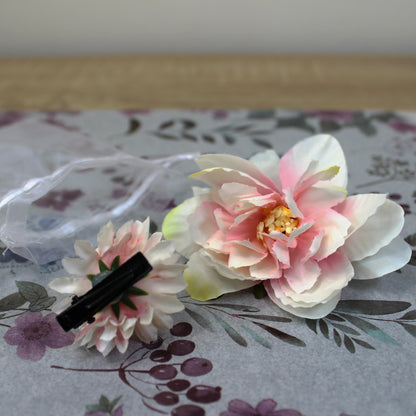 Květy do vlasů bílo-růžová